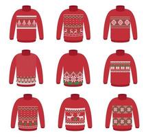 Vector ugly sweaters for Christmas party. Knitted jumpers with winter patterns esp