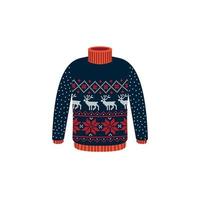 Vector ugly sweaters for Christmas party. Knitted jumpers with winter patterns esp