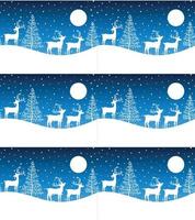 Seamless Merry Christmas pattern with deers, winter abstraction. Forest background. Endless horizontal banner with Reindeers in snow. Hand drawn paper decorative elements, vector illustration.