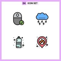 paquete de línea de vector editable de 4 colores planos de línea de llenado simple de computadoras trueno gadget nube fitness salud elementos de diseño de vector editable