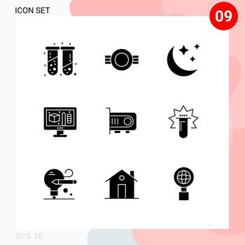 Universal Icon Symbols Group of 9 Modern Solid Glyphs of technology computer rank modeling creative Editable Vector Design Elements
