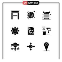 Set of 9 Commercial Solid Glyphs pack for instrument setting fan options configuration Editable Vector Design Elements