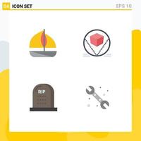 Mobile Interface Flat Icon Set of 4 Pictograms of beach graveyard box deliver rip Editable Vector Design Elements