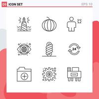 Outline Pack of 9 Universal Symbols of spring vision avatar look globe Editable Vector Design Elements