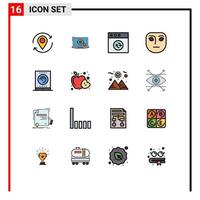 Modern Set of 16 Flat Color Filled Lines Pictograph of streaming office presentation thoughtful emotion Editable Creative Vector Design Elements