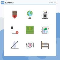 Flat Color Pack of 9 Universal Symbols of cash disconnected camping devices computers Editable Vector Design Elements