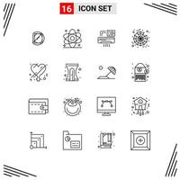 Group of 16 Outlines Signs and Symbols for gender web medical spider room Editable Vector Design Elements