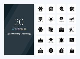 20 Digital Marketing And Technology Solid Glyph icon for presentation vector