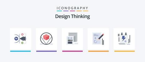 Design Thinking Flat 5 Icon Pack que incluye diseño. lápiz. entregar. editar. mensaje. diseño de iconos creativos vector