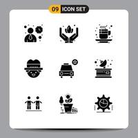 Mobile Interface Solid Glyph Set of 9 Pictograms of star car beverage man farmer Editable Vector Design Elements