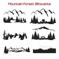 conjunto de silueta de bosque de montaña, conjunto de bosque de pinos. vector