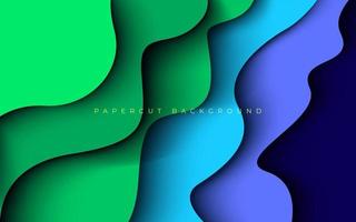 Multi layers blue, green color texture 3D papercut layers in gradient vector banner. Abstract paper cut art background design for website template. Topography map concept or smooth origami paper cut