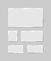 Set of torn white note. Scraps of torn paper of various shapes isolated on gray background. Vector illustration.