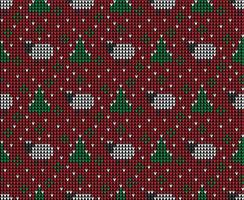 Knitted Christmas and New Year pattern. Wool Knitting Sweater Design. Wallpaper wrapping paper textile print. vector