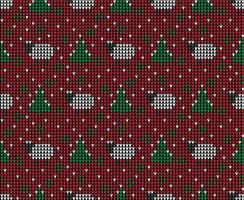 Knitted Christmas and New Year pattern. Wool Knitting Sweater Design. Wallpaper wrapping paper textile print. vector