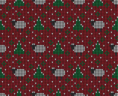 Knitted Christmas and New Year pattern. Wool Knitting Sweater Design. Wallpaper wrapping paper textile print.