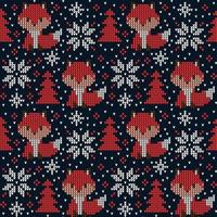 Knitted Christmas and New Year pattern in fox. Wool Knitting Sweater Design. Wallpaper wrapping paper textile print. Eps 10 vector