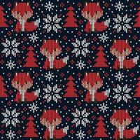 Knitted Christmas and New Year pattern in fox. Wool Knitting Sweater Design. Wallpaper wrapping paper textile print. Eps 10 vector