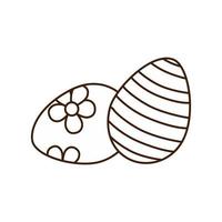 Hand drawn easter eggs decorated with flowers and stripes. Veactor monochrome drawing. vector