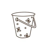 Bucket with flowers doodle vector outliner monochrome drawing