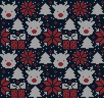 Knitted Christmas and New Year pattern. Wool Knitting Sweater Design. Wallpaper wrapping paper textile print. Eps 10 vector