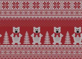 Knitted Christmas and New Year pattern. Wool Knitting Sweater Design. Wallpaper wrapping paper textile print. Eps 10 vector