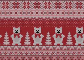 Knitted Christmas and New Year pattern. Wool Knitting Sweater Design. Wallpaper wrapping paper textile print. Eps 10 vector