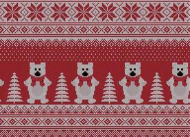 Knitted Christmas and New Year pattern. Wool Knitting Sweater Design. Wallpaper wrapping paper textile print. Eps 10 vector