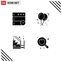 Solid Glyph Pack of 4 Universal Symbols of database progress balloons celebration up Editable Vector Design Elements