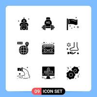 Modern Set of 9 Solid Glyphs and symbols such as navigation world kettlebell international flags Editable Vector Design Elements