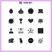 Set of 16 Modern UI Icons Symbols Signs for award play clock control upload Editable Vector Design Elements