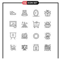 Set of 16 Vector Outlines on Grid for photo marketing achievement goods business Editable Vector Design Elements