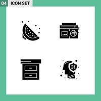 4 Universal Solid Glyph Signs Symbols of dessert archive sweet radio finance Editable Vector Design Elements