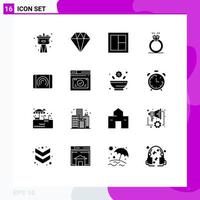 Pack of 16 Modern Solid Glyphs Signs and Symbols for Web Print Media such as interaction marriage furniture proposal ring Editable Vector Design Elements