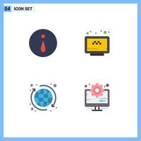 Set of 4 Vector Flat Icons on Grid for circle seo online booking world Editable Vector Design Elements
