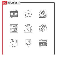 Group of 9 Modern Outlines Set for medicine hospital law health movie Editable Vector Design Elements