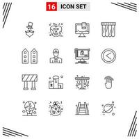 Universal Icon Symbols Group of 16 Modern Outlines of house summer skull pool screen Editable Vector Design Elements