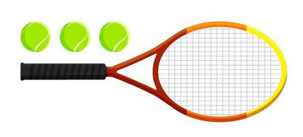 set of tennis racket and ball in flat style. Tennis equipment. Active lifestyle. Vector