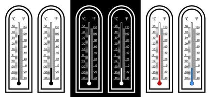 termómetro meteorológico con temperatura alta y baja. medición de temperatura exterior. vector aislado sobre fondo blanco