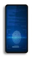 Smartphone application for fingerprint scanning. Scanning person fingerprint for mobile identification app. Vector