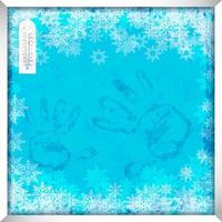 Winter window with frost effect on glass and handprints. Festive background for winter design. Background color in separate layer is easy to edit. Vector