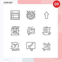 Universal Icon Symbols Group of 9 Modern Outlines of shower soap soap arrow membership business Editable Vector Design Elements