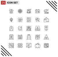 Modern Set of 25 Lines and symbols such as bench date position day clipboard Editable Vector Design Elements