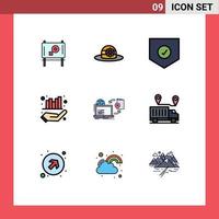 Mobile Interface Filledline Flat Color Set of 9 Pictograms of publish online security disc graph Editable Vector Design Elements