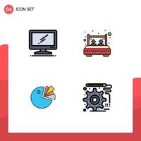 Modern Set of 4 Filledline Flat Colors Pictograph of computer sleep imac bedroom chart Editable Vector Design Elements