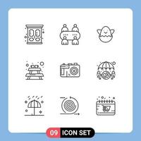 9 Universal Outlines Set for Web and Mobile Applications in love photo egg design furniture Editable Vector Design Elements