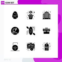 Universal Icon Symbols Group of 9 Modern Solid Glyphs of travel canoe building crypto currency coin Editable Vector Design Elements