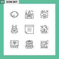 User Interface Pack of 9 Basic Outlines of text happy cloud baby chicken Editable Vector Design Elements