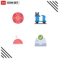 Set of 4 Vector Flat Icons on Grid for flower dish bike logistic service Editable Vector Design Elements