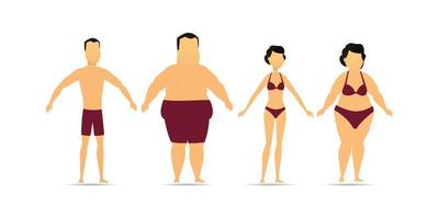 Obese and slim women and men isolated on a white background. Vector illustration.